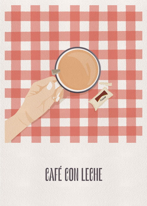 Arte para cozinha Café com leite em xadrez vichy