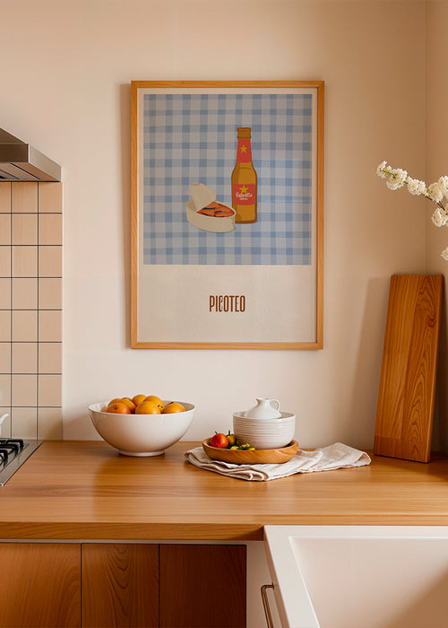 Arte para cozinha com cerveja e petisco