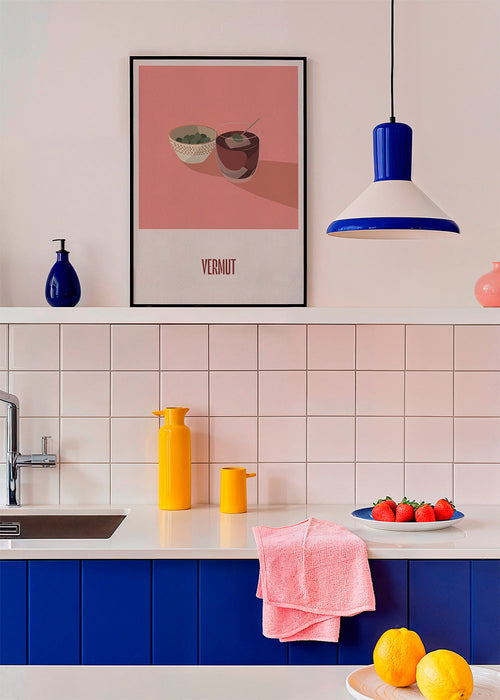 Arte para cozinha Vermute e azeitonas ilustração minimal