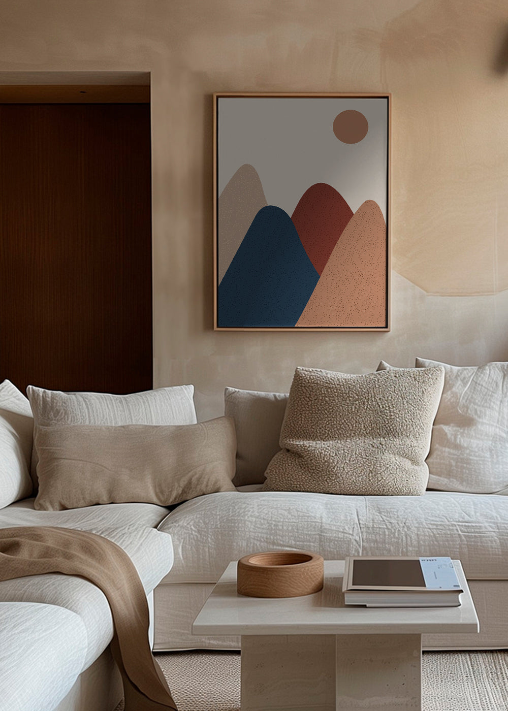 Quadro de paisagem: montanhas minimalistas em tons quentes