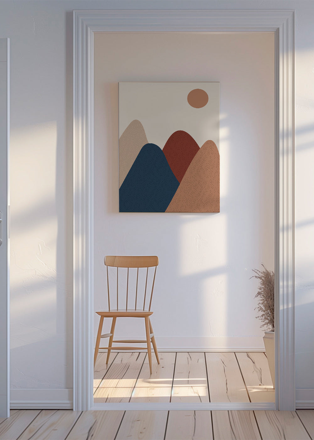 Quadro de paisagem: montanhas minimalistas em tons quentes
