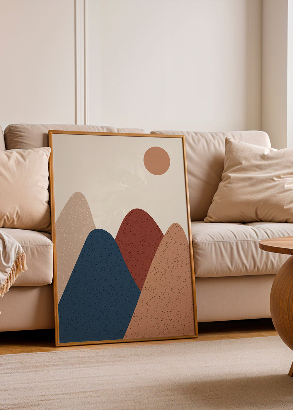 Quadro de paisagem: montanhas minimalistas em tons quentes