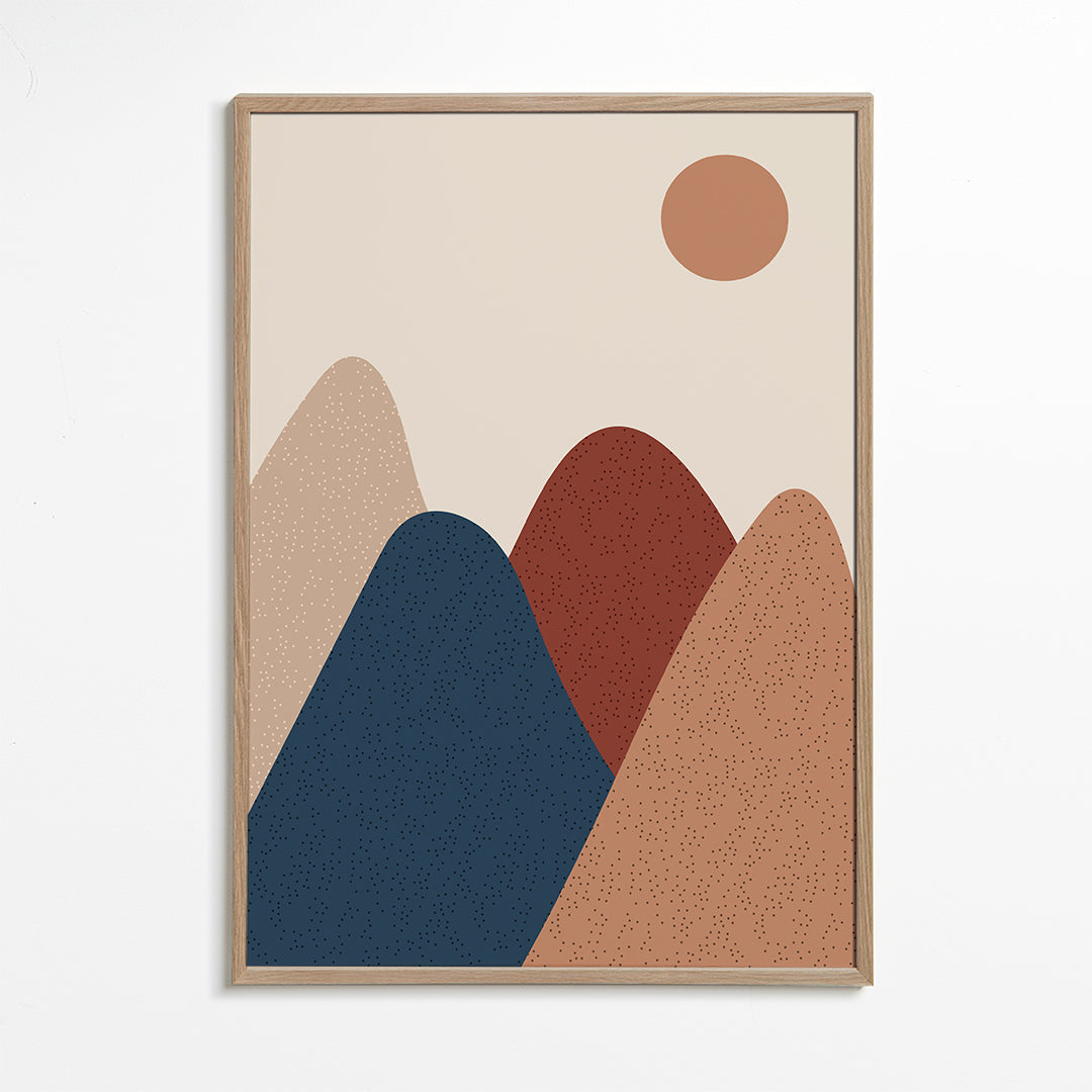 Quadro de paisagem: montanhas minimalistas em tons quentes