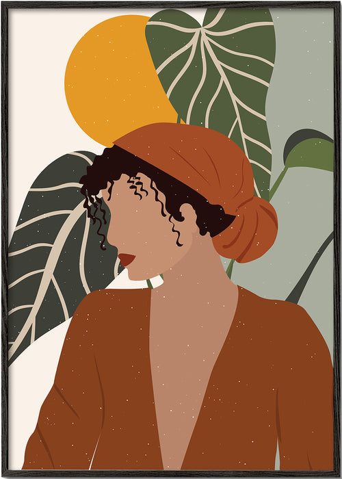 Ilustração mulher boho com folhas