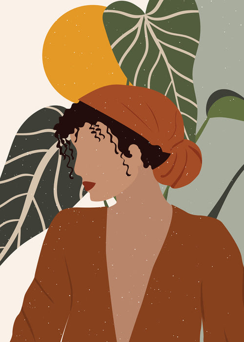 Ilustração mulher boho com folhas