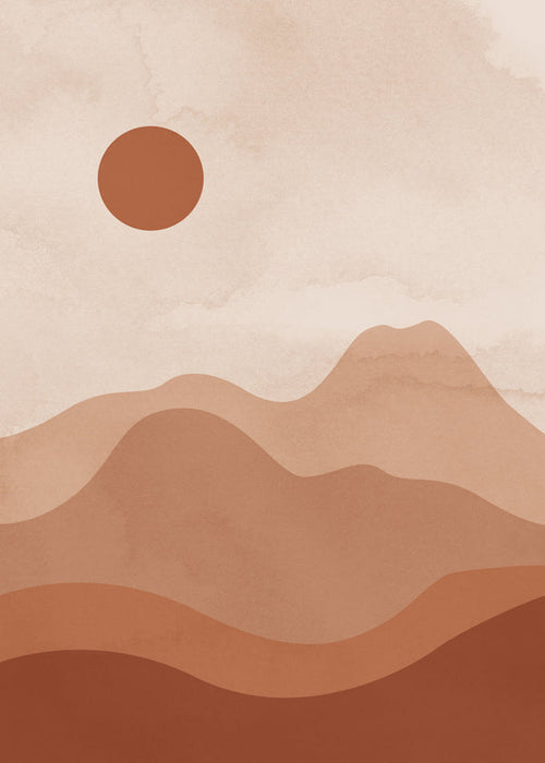 Quadro paisagem minimalista com sol terracota