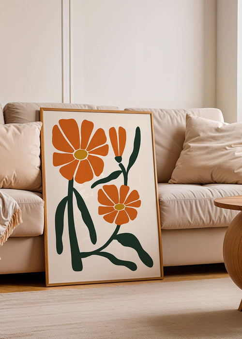 Estampa botânica flores laranja