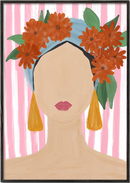 Ilustração retrato feminino com coroa floral