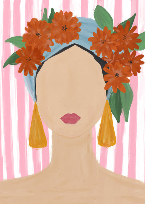 Ilustração retrato feminino com coroa floral