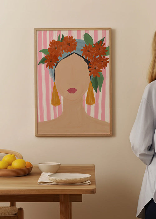 Ilustração retrato feminino com coroa floral