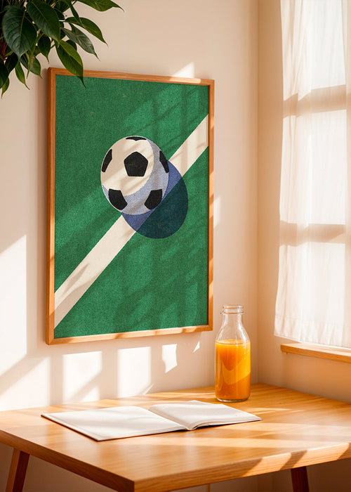 Arte desportiva: bola de futebol sobre a linha