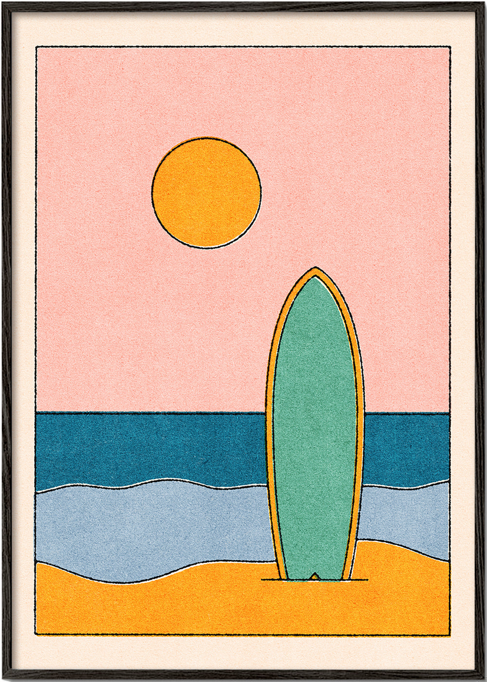 Quadro de paisagem com prancha de surf