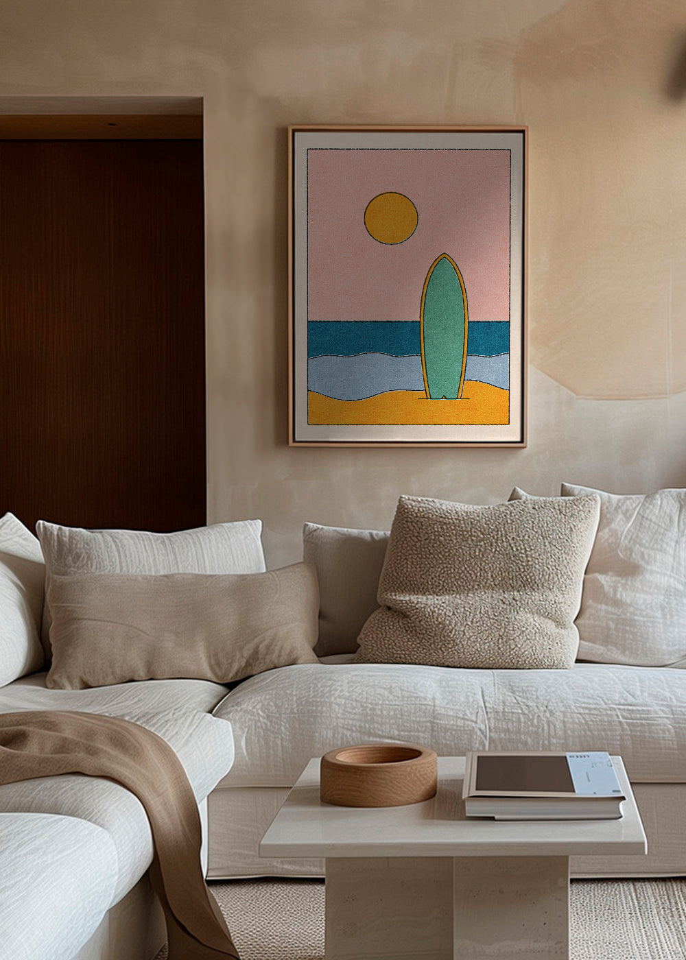 Quadro de paisagem com prancha de surf