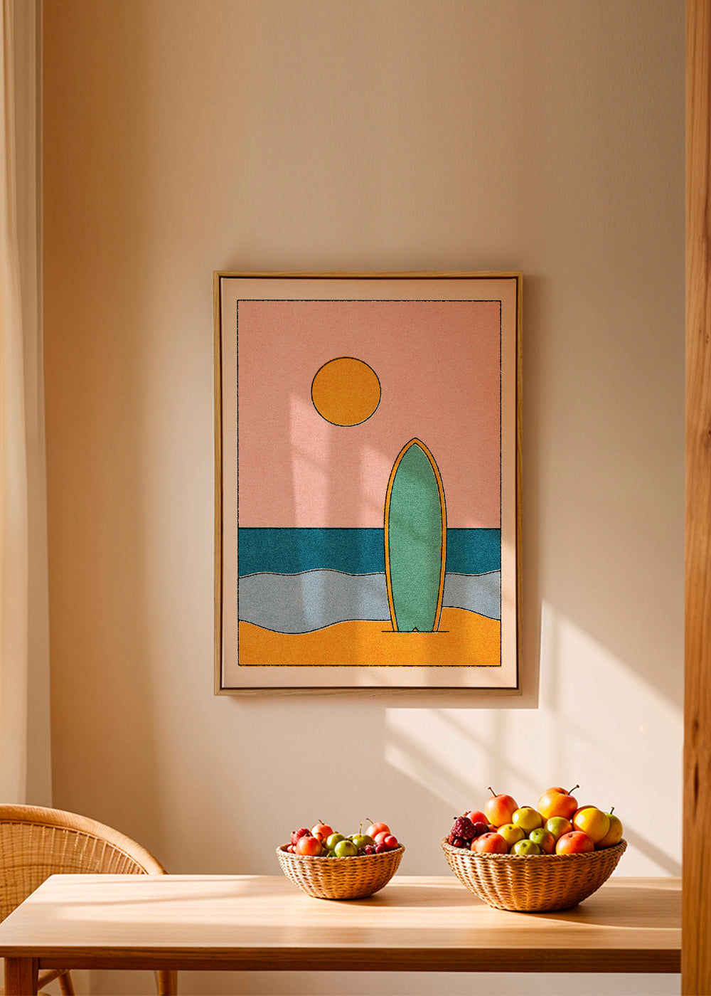 Quadro de paisagem com prancha de surf