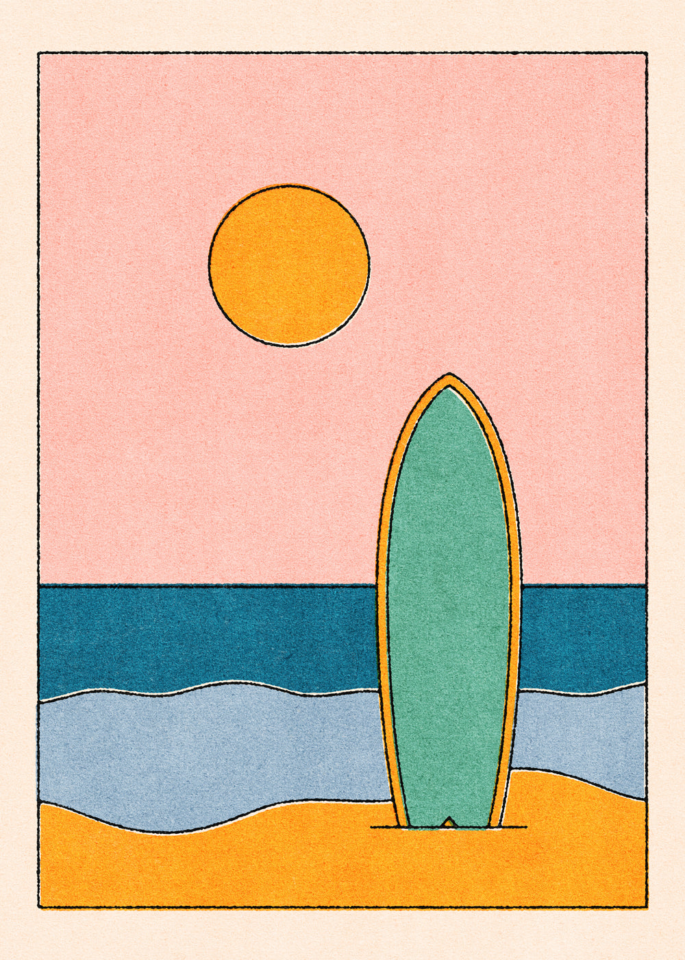 Quadro de paisagem com prancha de surf