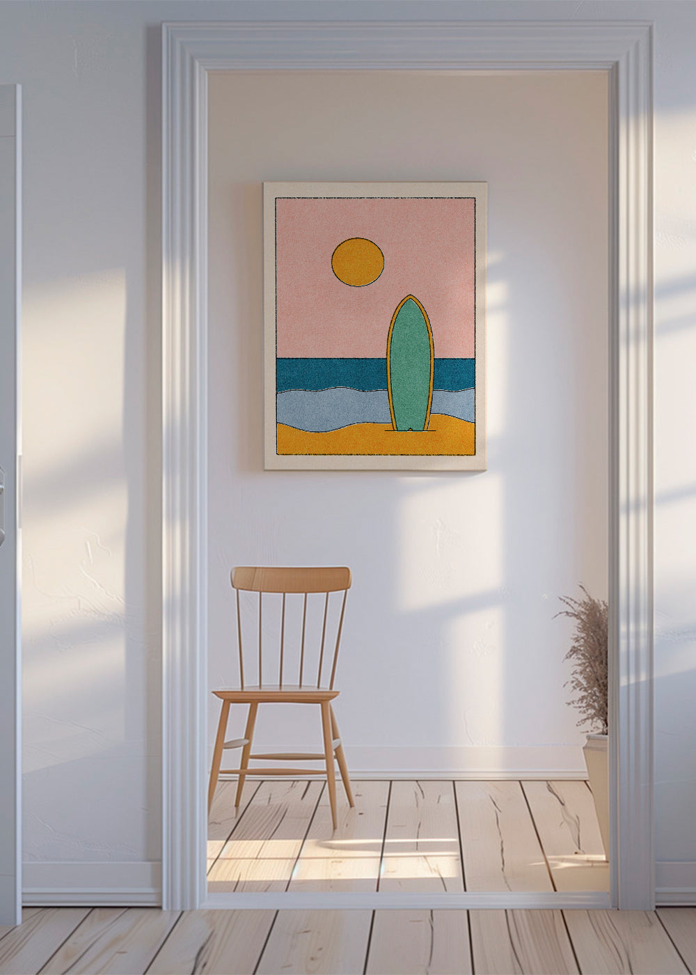 Quadro de paisagem com prancha de surf