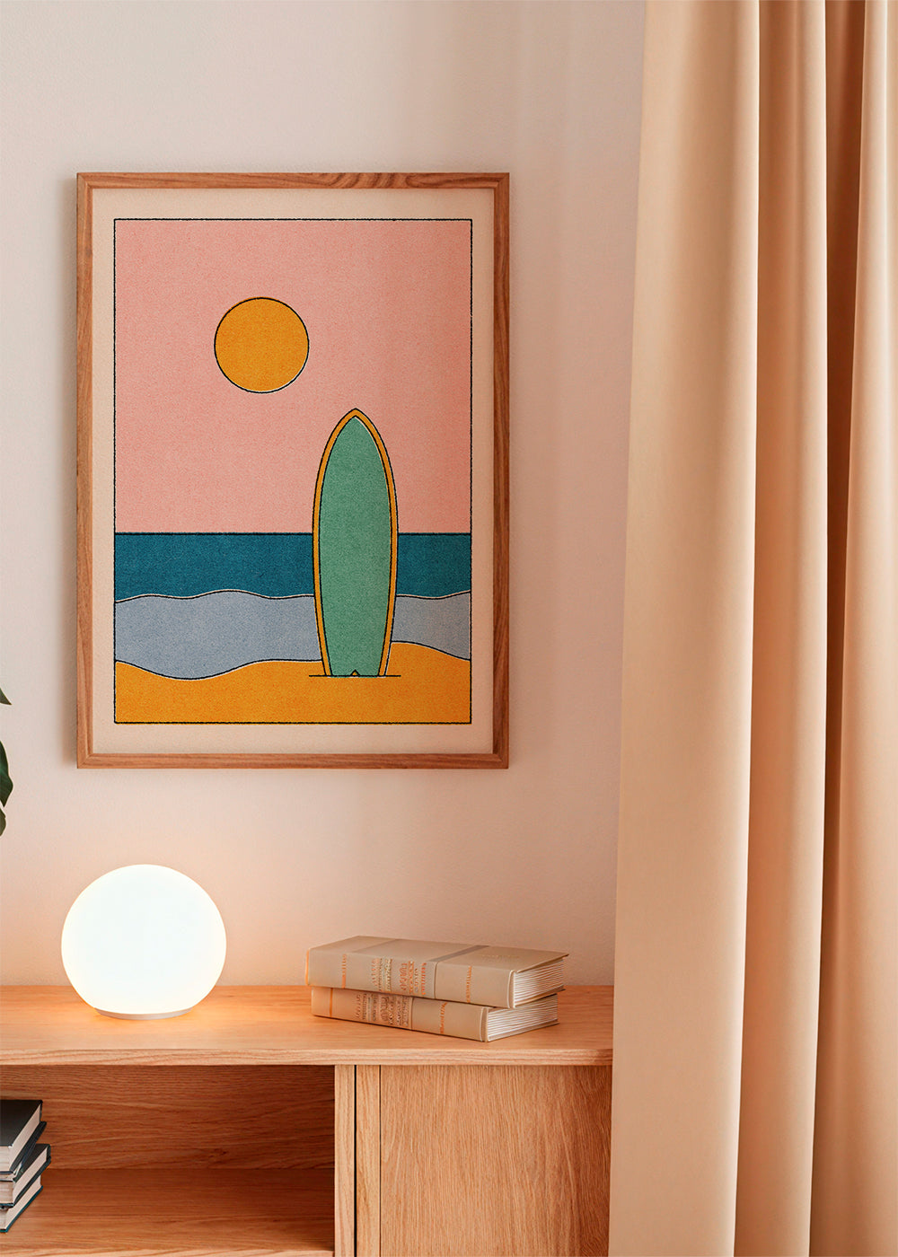 Quadro de paisagem com prancha de surf