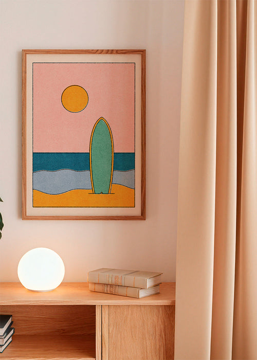 Quadro de paisagem com prancha de surf