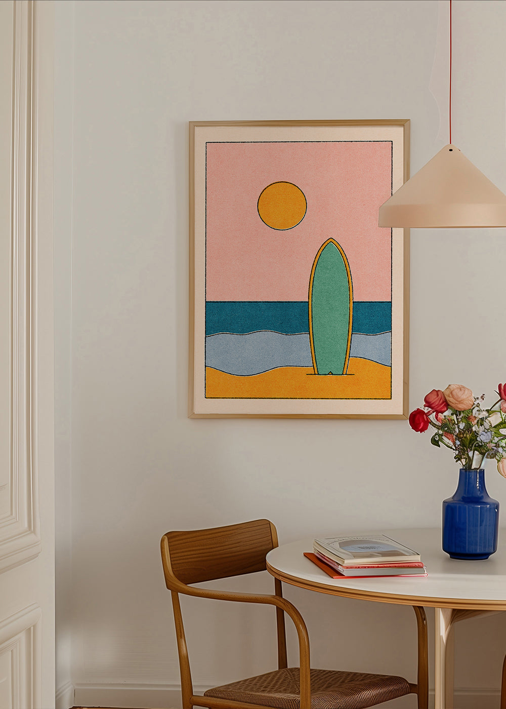Quadro de paisagem com prancha de surf