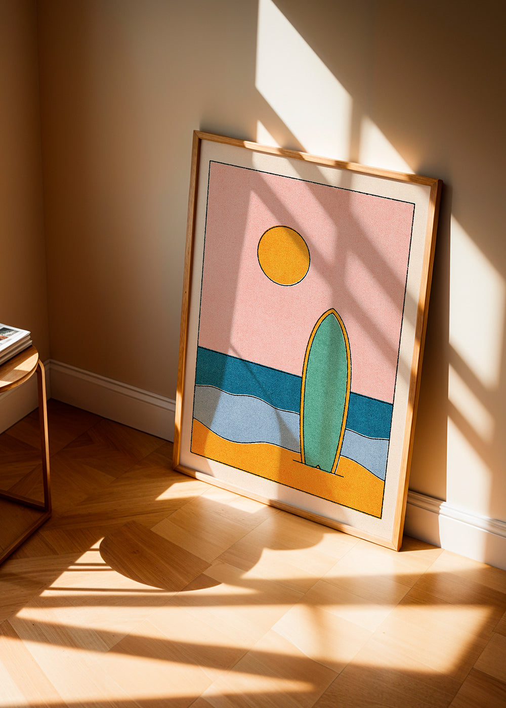 Quadro de paisagem com prancha de surf