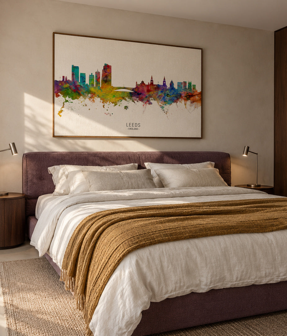 Leeds Skyline multicolor - Framed canvas in an interior