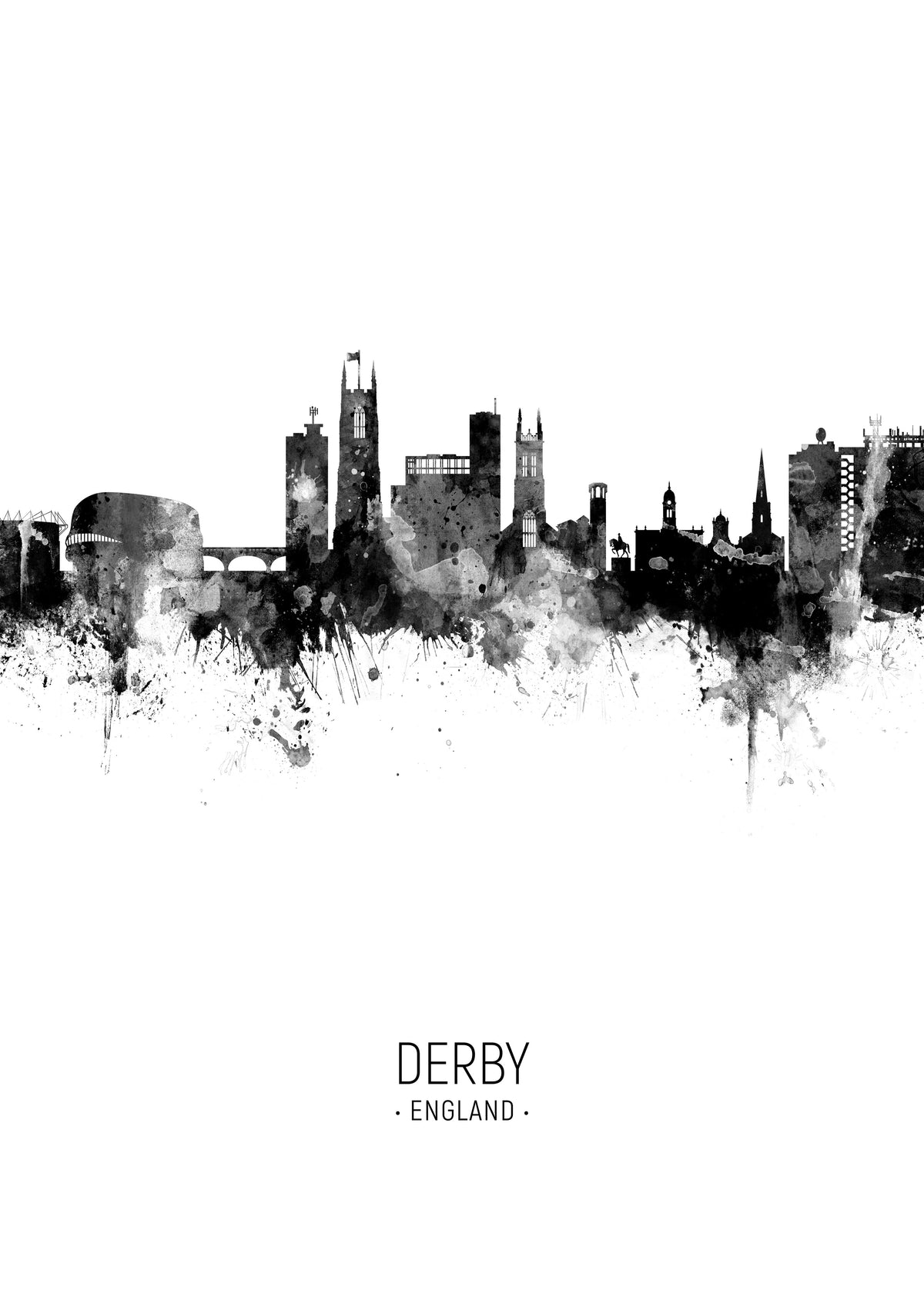 Derby Skyline blanco y negro - Unframed art print