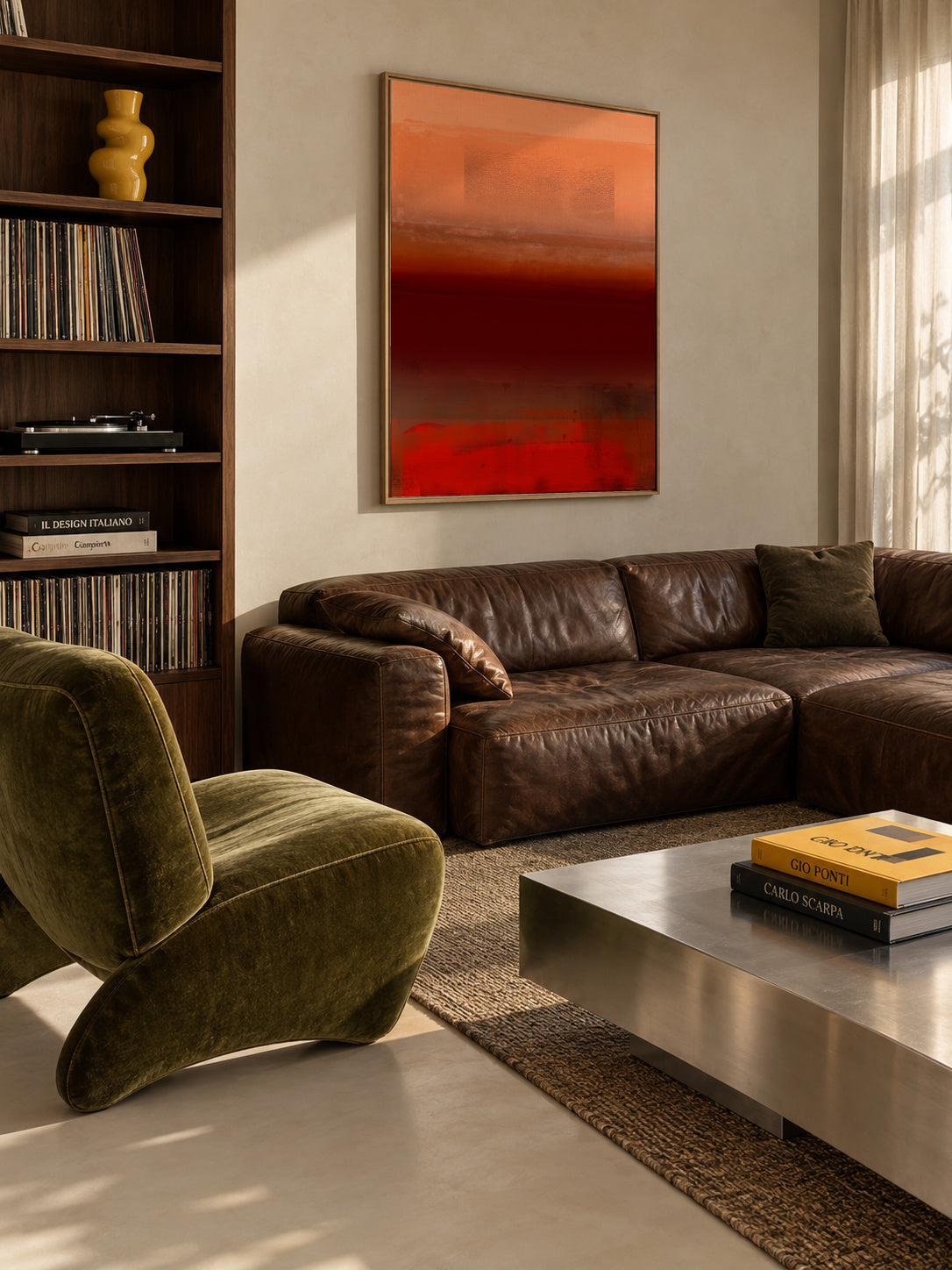 Organic Stack In Orange Red & Brown 1 - Framed canvas in an interior