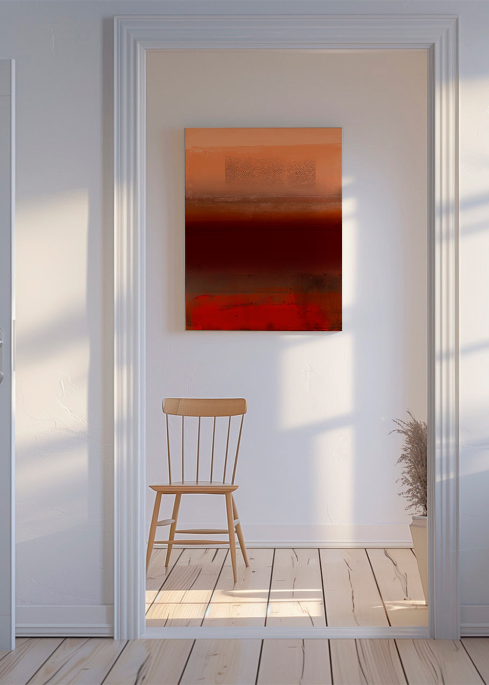 Quadro abstrato com camadas quentes laranja e vermelho
