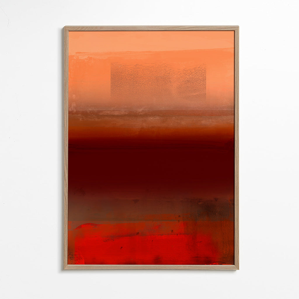 Quadro abstrato com camadas quentes laranja e vermelho