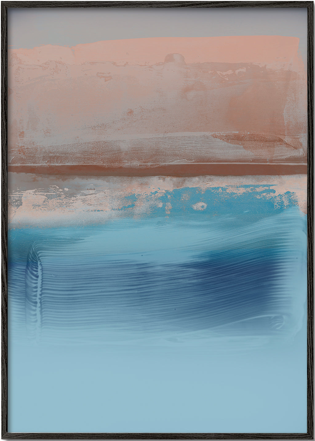Quadro abstrato camadas azuis e terrosas