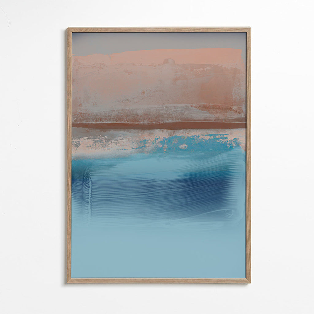 Quadro abstrato camadas azuis e terrosas