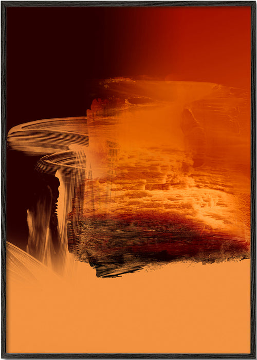Obra abstrata laranja e vermelha com gestos pictóricos