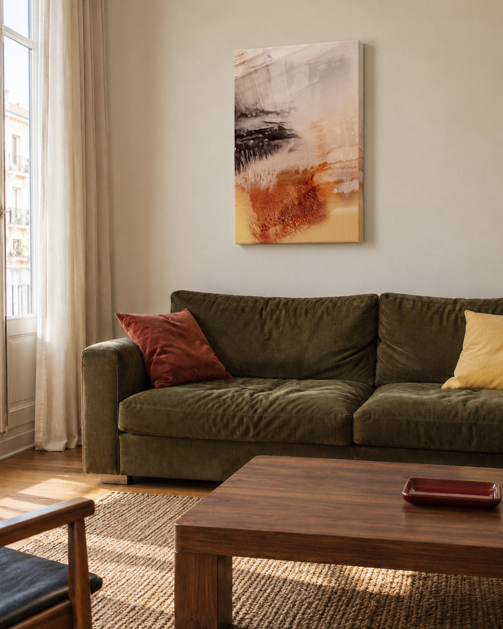 Organic Texture Abstract Yellow & Brown - Unframed canvas in an interior