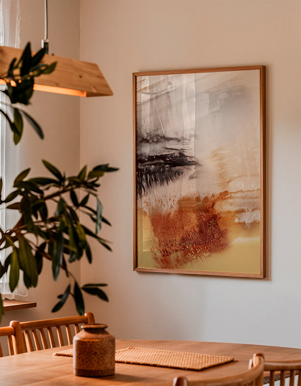 Quadro abstrato textura orgânica amarelo e marrom