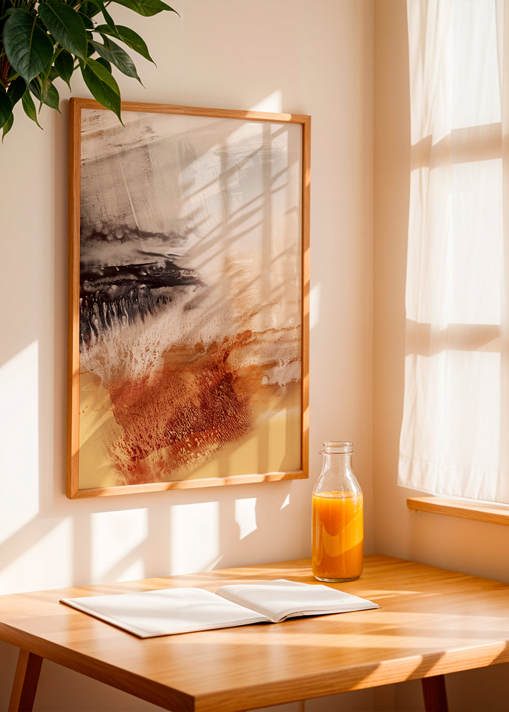 Quadro abstrato textura orgânica amarelo e marrom