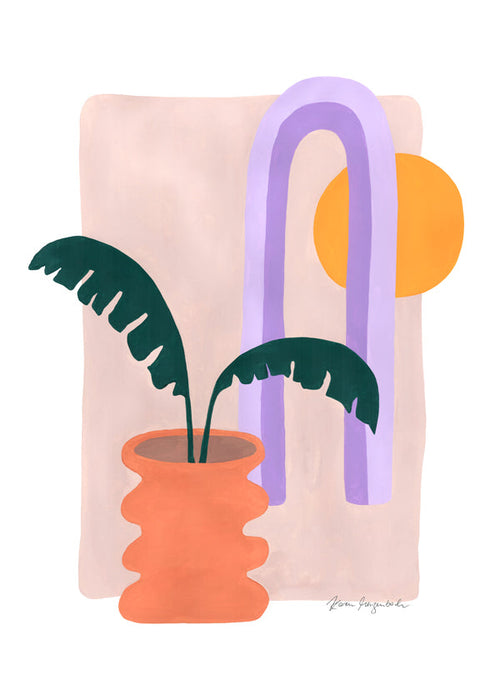 Estampa botânica com planta em vaso terracota
