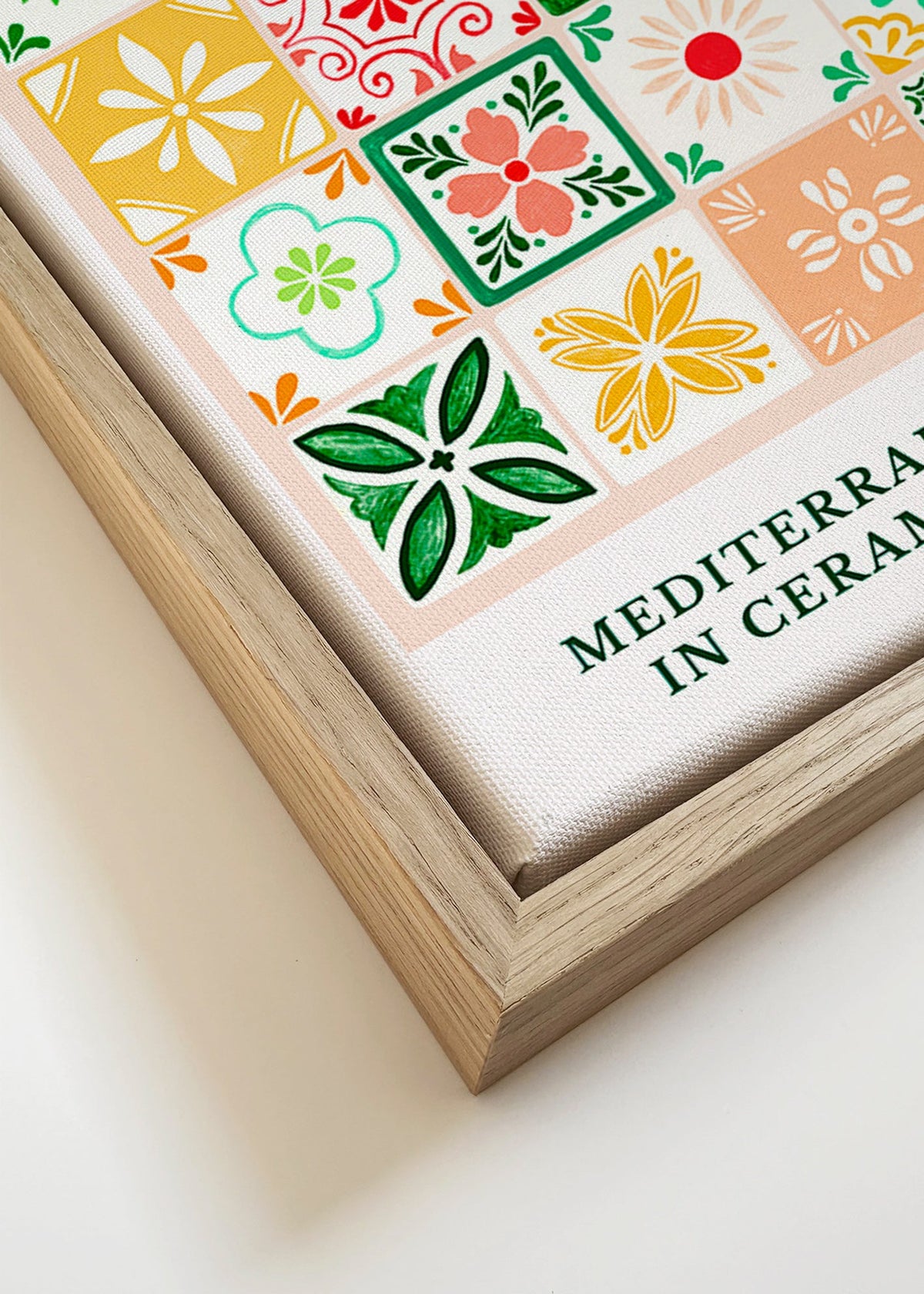 Estampa botânica com motivos de azulejos mediterrâneos