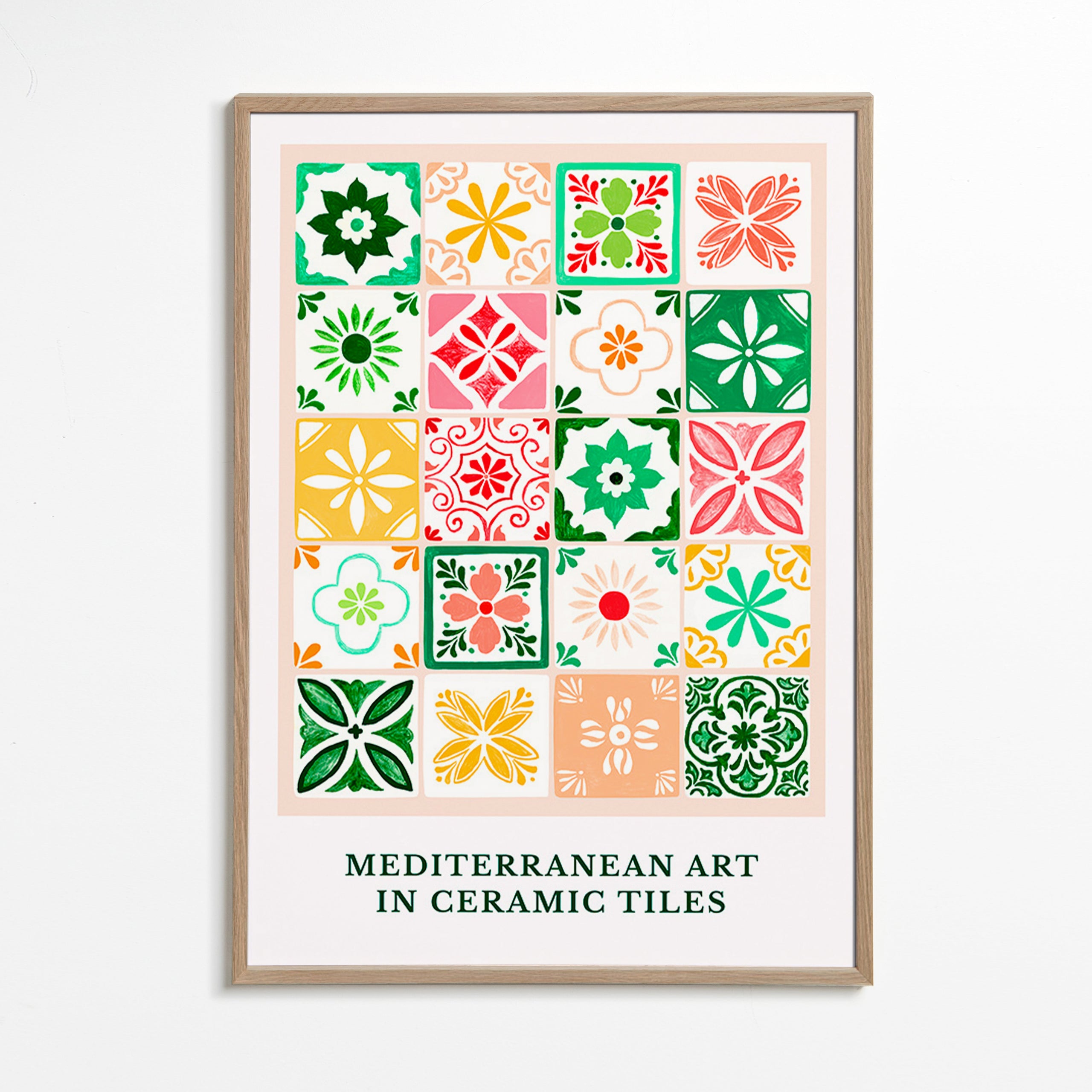 Estampa botânica com motivos de azulejos mediterrâneos