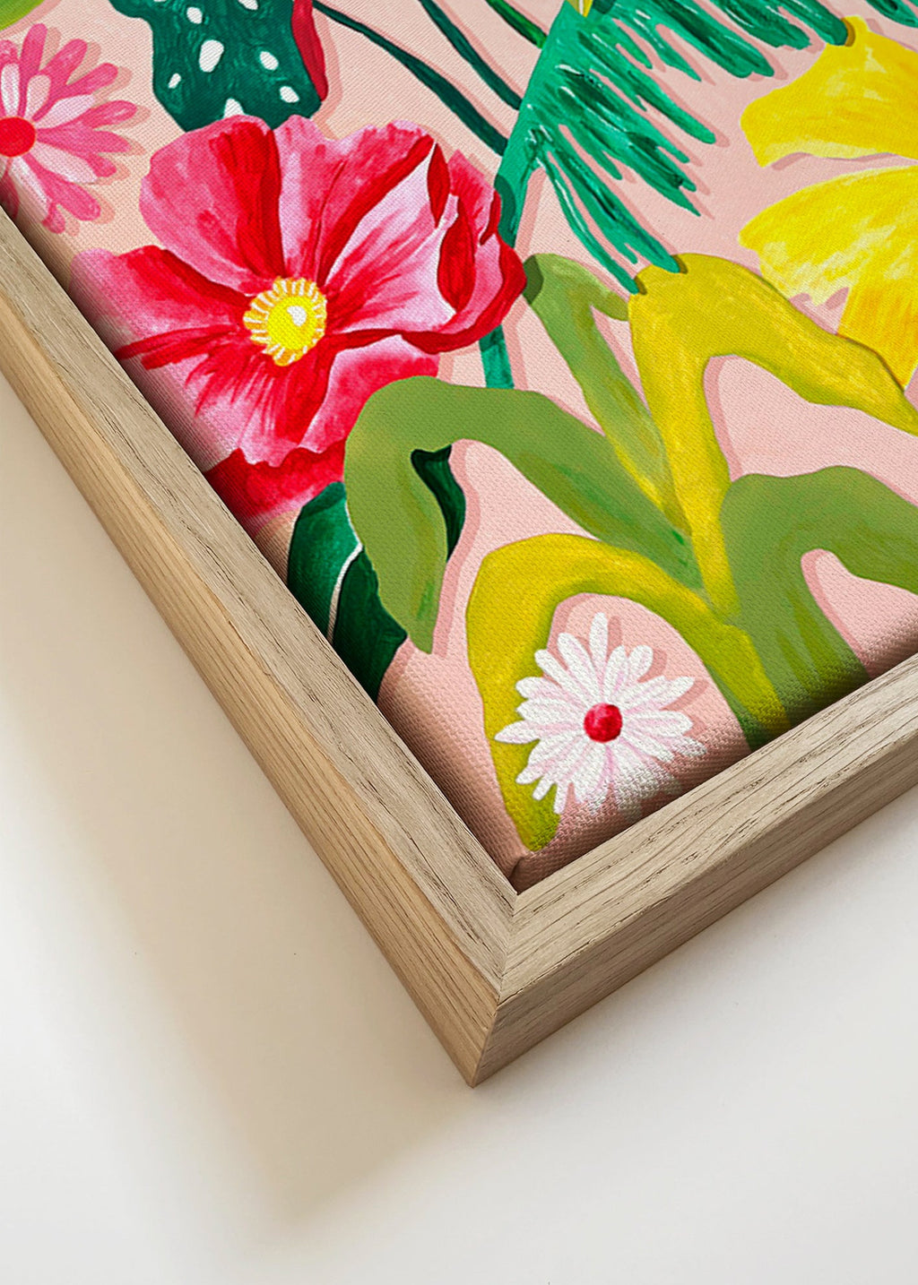 Estampa botânica com flores vibrantes