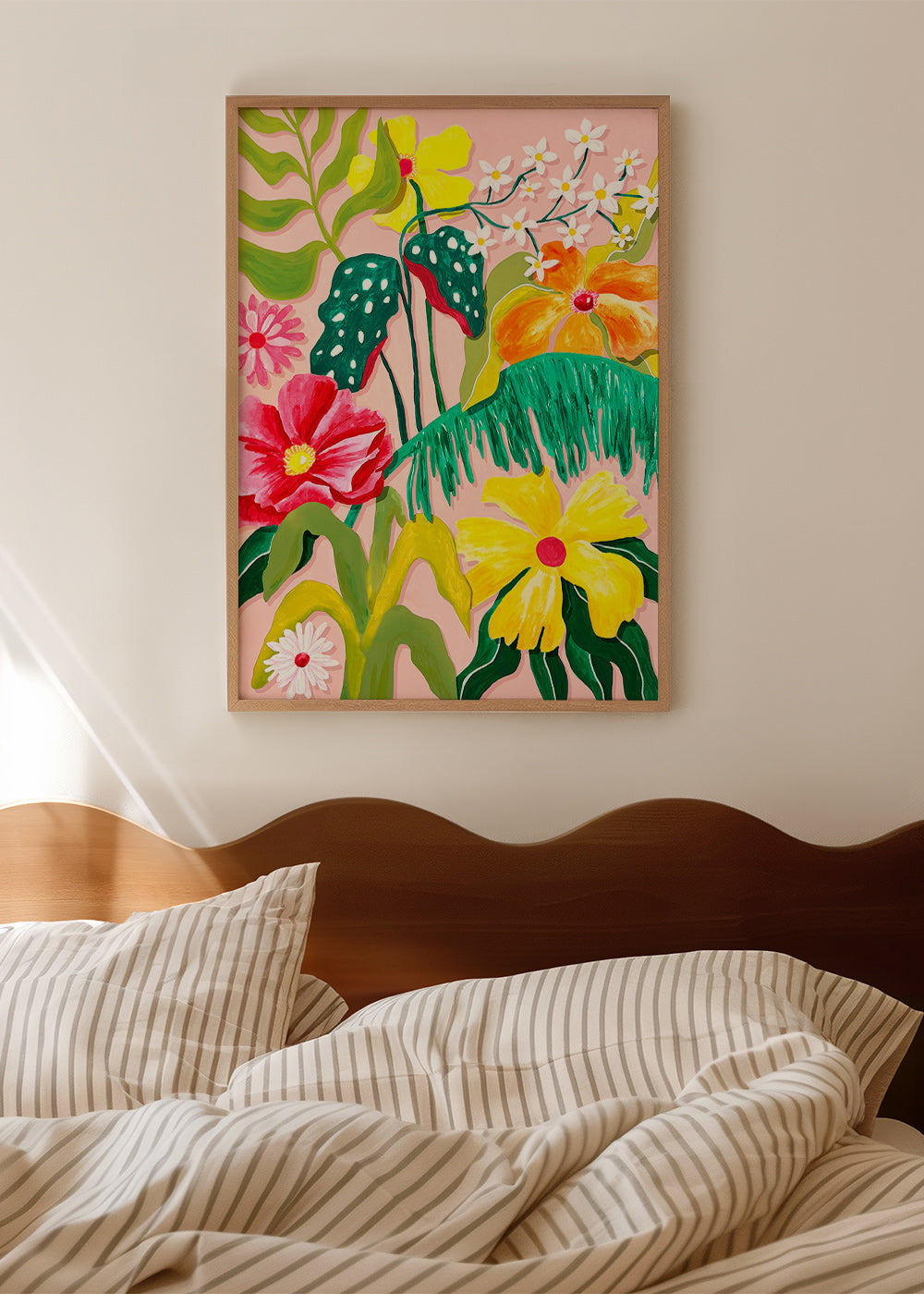 Estampa botânica com flores vibrantes