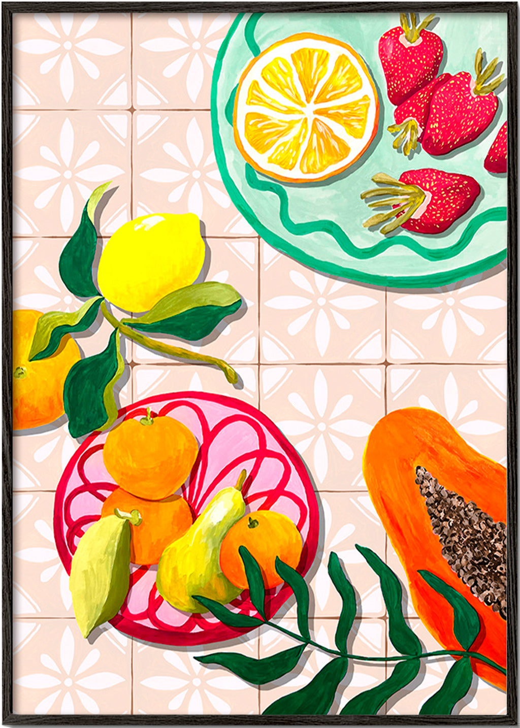 Arte para cozinha com frutas e cerâmica