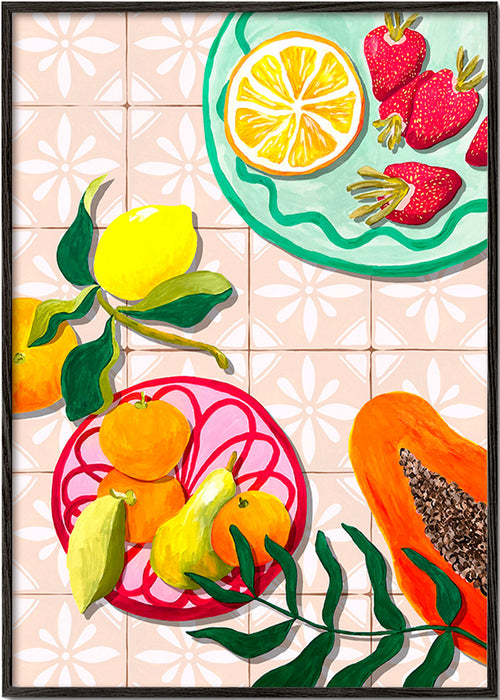 Arte para cozinha com frutas e cerâmica