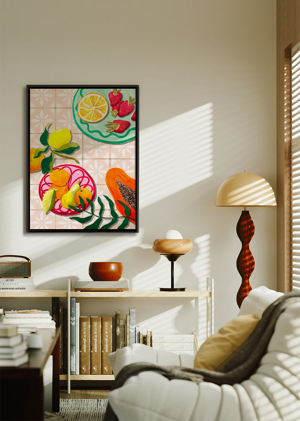 Arte para cozinha com frutas e cerâmica