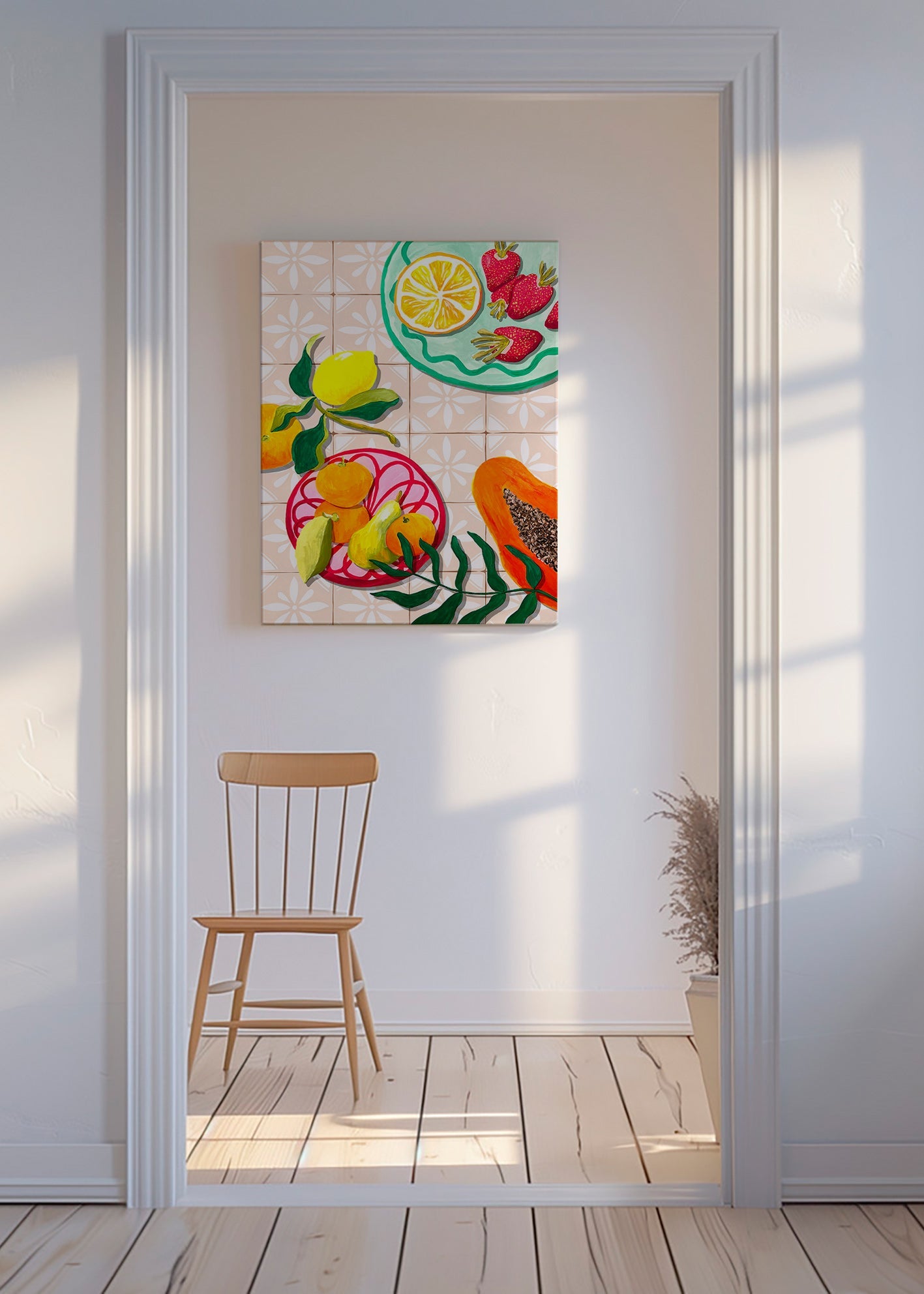 Arte para cozinha com frutas e cerâmica