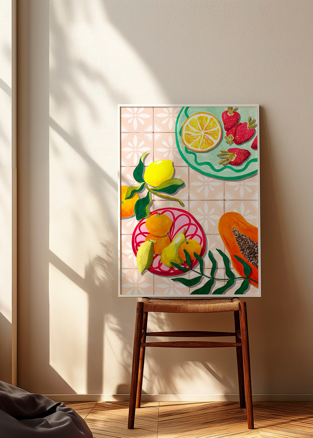 Arte para cozinha com frutas e cerâmica