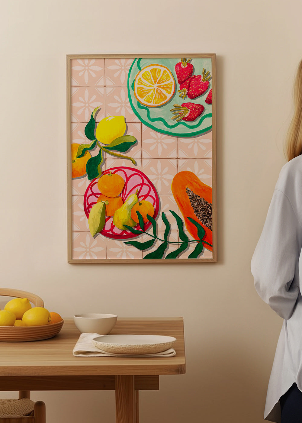 Arte para cozinha com frutas e cerâmica