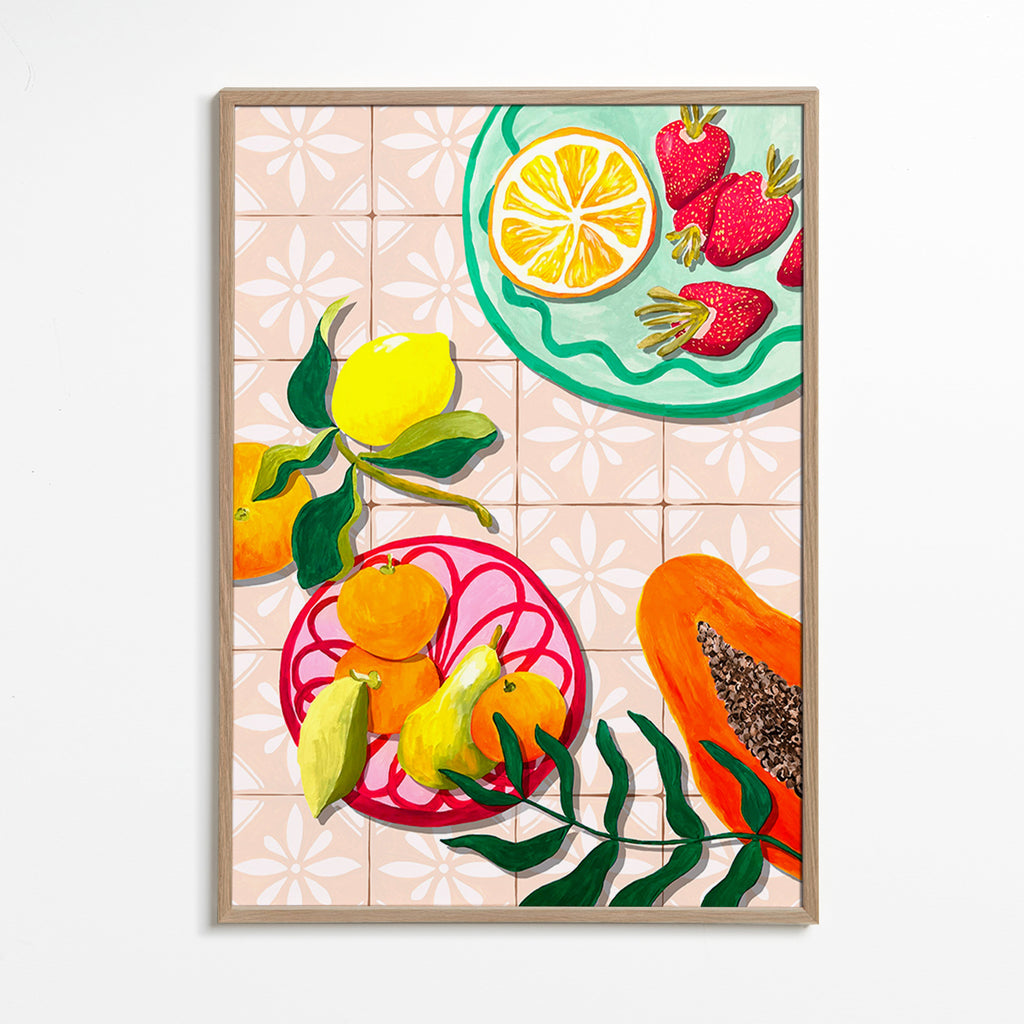 Arte para cozinha com frutas e cerâmica