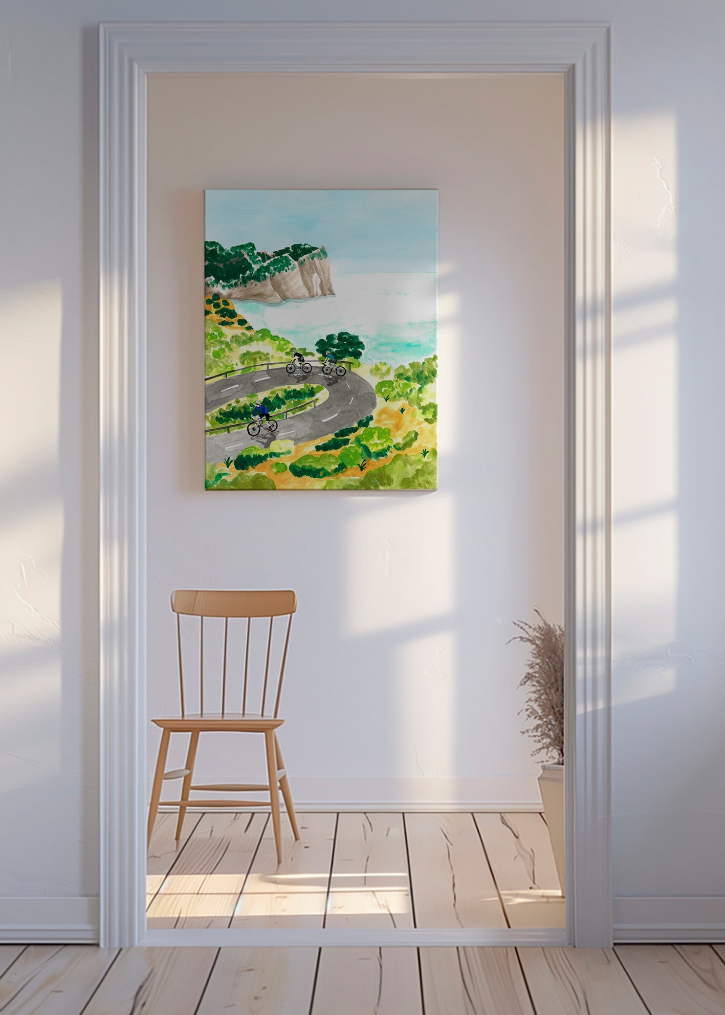 Quadro desportivo com ciclismo costeiro
