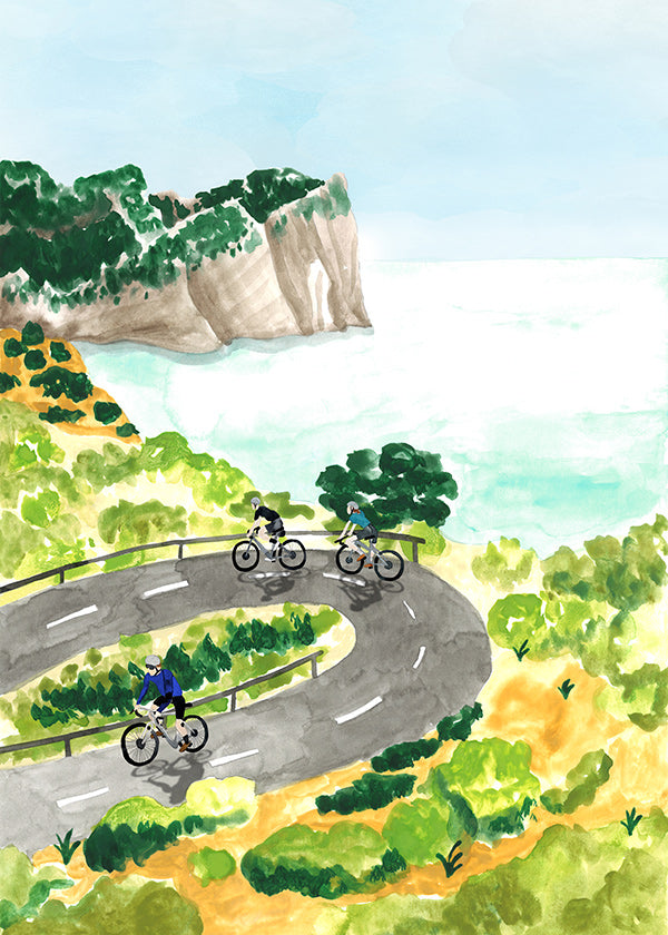 Quadro desportivo com ciclismo costeiro