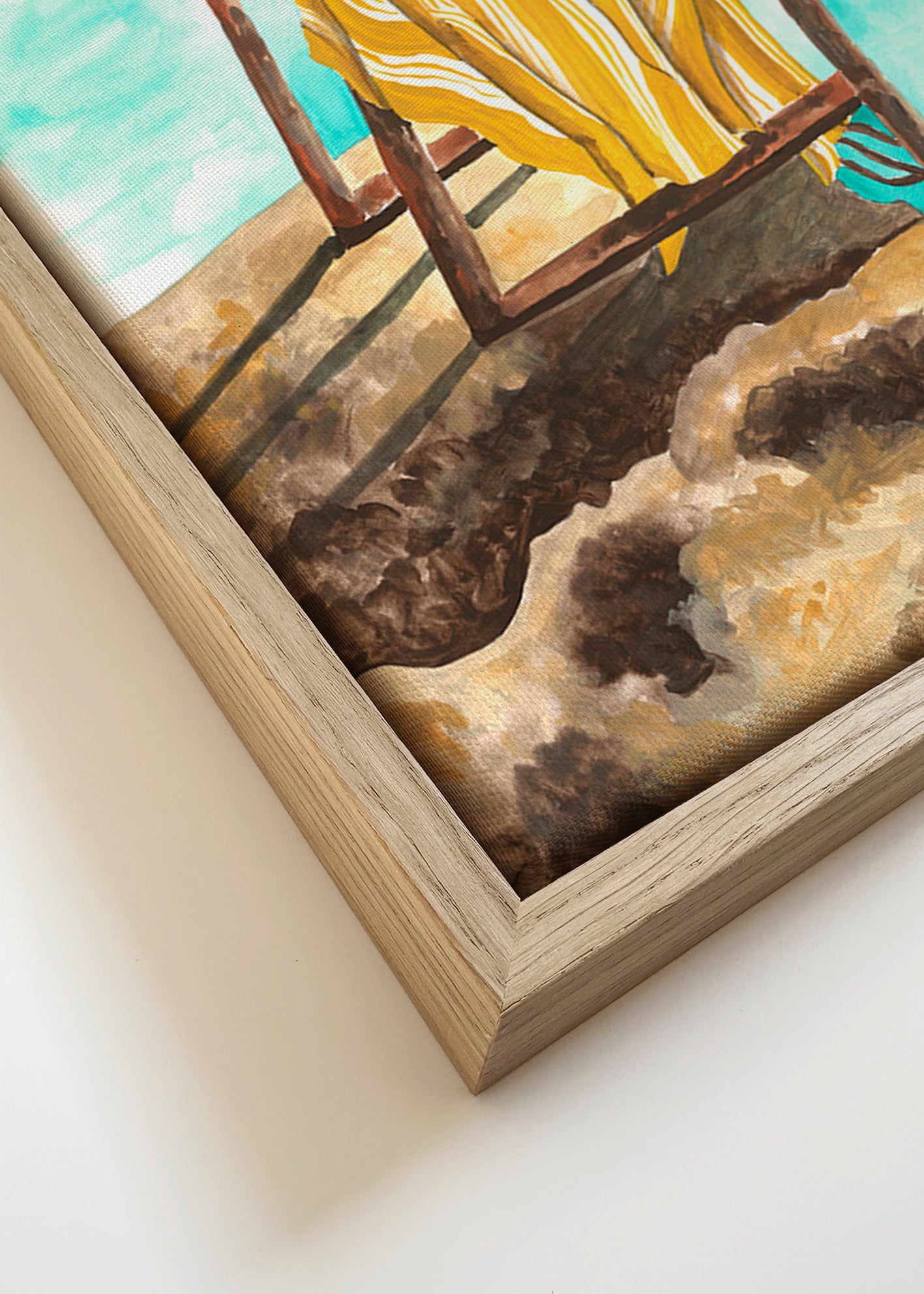 Quadro de paisagem com escada e toalha